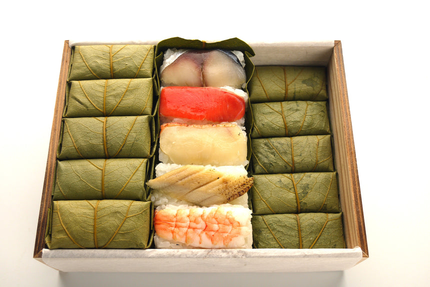 【平宗】柿の葉ずし5種(鯖・鯖・金目鯛・穴子・海老)